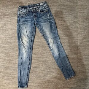 Miss Me Medium Blue Skinny Jeans with Faded Whiskering